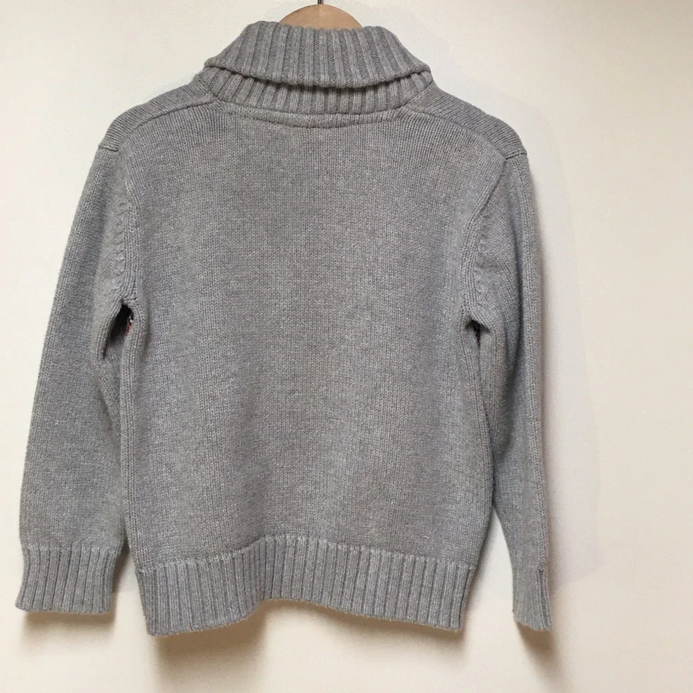 Gymboree Cardigan Sweater Boys Size 4 Grey Fair Isle Shawl Collar Cotton Preppy